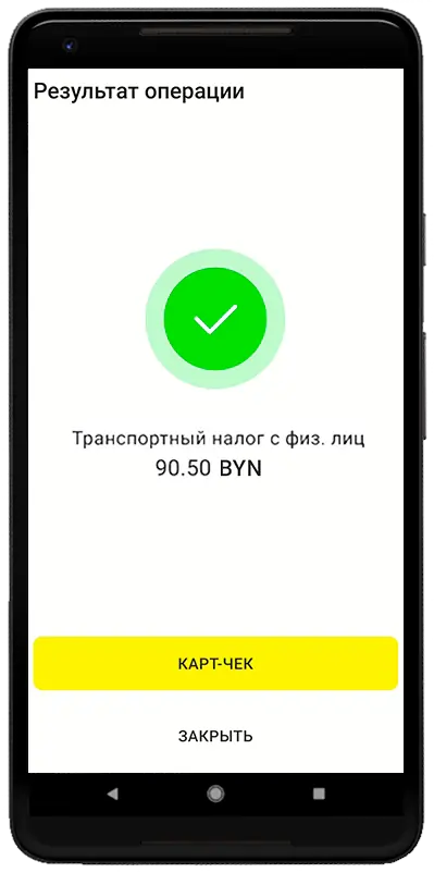 Страница успешного завершения платежа с карт-чеком Страница успешного завершения платежа с карт-чеком