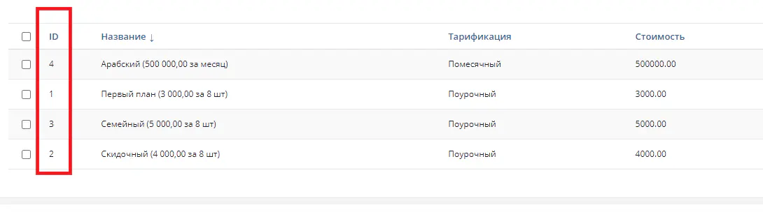 Рисунок 6 - ID-тарифа