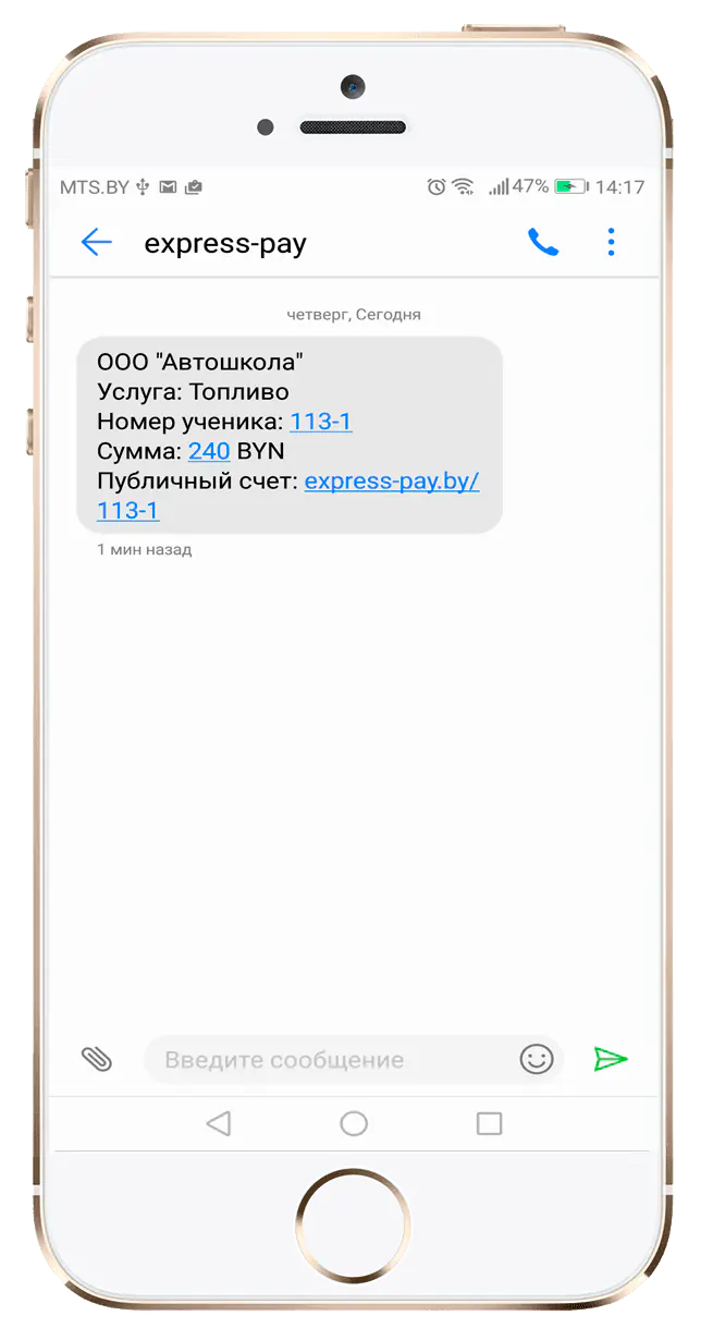 Пример SMS-сообщения
